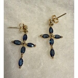 14k Gold & Blue Sapphire Cross Earrings